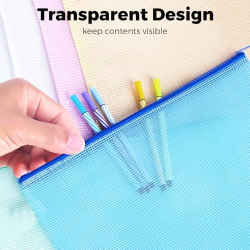 Pochette Document Zippée A4,Pochette Zippée 5 Couleurs PVC Transparentes Document Dossier,Pochette Fermeture,Mesh Zipper Pouch pour Voyage,pour Bureau,Voyage, Fournitures(10Pcs)