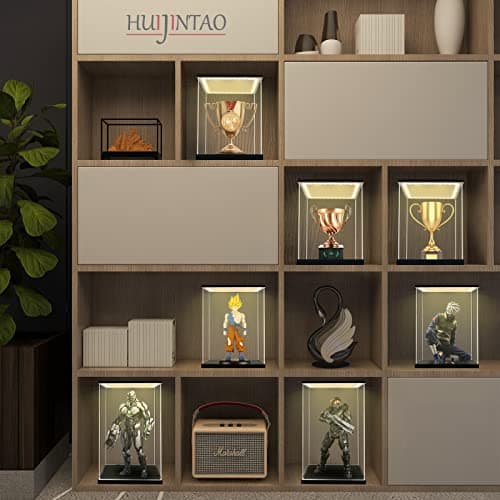Huijintao Vitrine pour Collection, Boite Acrylique Transparent, Vitrine Voiture Miniature, Vitrine Exposition Vitrine Acrylique pour Figurine, Miniature, avec éclairage LED (25x25x40 cm)