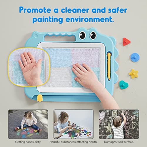 SGILE Jouets pour enfants, tableau magique magnétique pour l'apprentissage précoce, ardoise magique effaçable en couleur avec 4 Pieds, quatre timbres, cadeau pour bébé, fille, garçon, 3 4 5 ans, Bleu