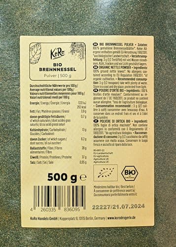 KoRo - Poudre d'orties bio 500 g - Superfood issu de l'agriculture biologique certifiée sans additifs