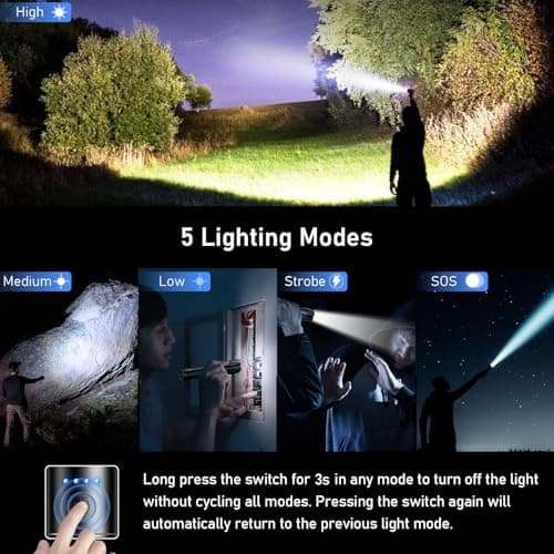 Blukar Lampe Torche LED Rechargeable, 2000L Lampe de Poche Ultra Puissante | IPX6 Étanche, 5 Modes d'éclairage & Zoomable, Torche en Aluminium & Longue Durée pour Camping/Randonnée/Urgence