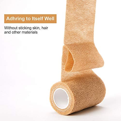 SUPERBE Bande Cohesive Bandage Autoadhésif Elastique 7.5cm x 450cm, Bandage Medical pour Premiers Secours Sports, 12 Rouleaux (Beige)