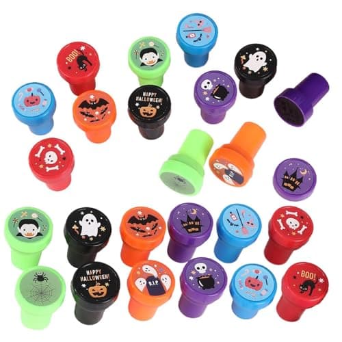 Tampons Trick or Treat, kit de tampons Halloween - Halloween Assortiment de tampons auto-encreurs Ensemble de 24 tampons - Cadeaux de fête effrayants, bonbons ou friandises, prix de jeu mignons de des