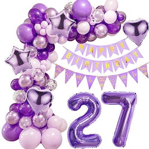 Ballons violet 27 anniversaire Femme, 27 ans Arche Ballon violet, guirlandes ballons 27 anniversaire,violet anniversaire 27 Femmes,27 ans ballon violet Decoration,violet 27 ans anniversaire Femme