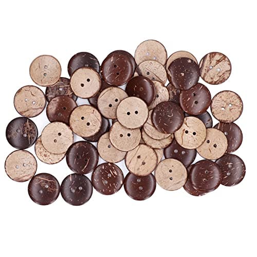 Boutons en Bois de Noix de Coco, 50 pcs boutons en coquille de noix de coco naturelle, boutons en bois, boutons de couture ronds à 2 trous, boutons d'ornement faits à la main bricolage de 25 mm