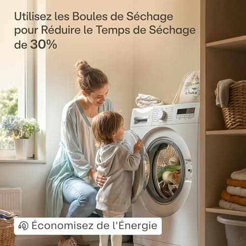 6 Boules de Séchage en Laine de Mouton Organique - Balles de Séchage pour Sèche-Linge - Boule de Sechage Réduit le Temps et Adoucit le Linge - Parfaites pour le Duvet