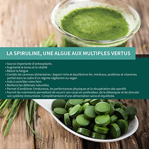 Spiruline BIO - 3000mg par jour - 600 Comprimés - Complément Alimentaire Riche en Protéines, Antioxydants, Fer et Phycocyanine - 100% Agriculture Biologique Controlée - De l'Énergie au Quotidien!