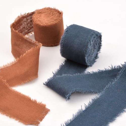 URROMA Ruban en Lin de Coton, Tissu Bleu foncé à Franges effilochées pour Faire-Part de Mariage, Bouquets de mariée, Emballage Cadeau