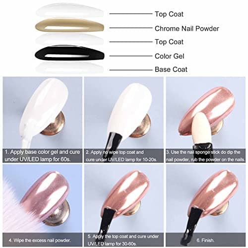 GZMAYUEN Poudre Chrome Ongle Nail Art 6Pcs Miroir Blanc Perle Holo Effet Décoration Design