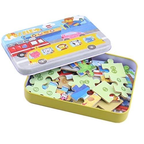 BBLIKE Boîte de 4 Puzzles en Bois pour Enfants, avec différents degrés de difficulté, Outil d'apprentissage éducatif - Meilleur Cadeau d'anniversaire pour garçons et Filles (série de Transport)