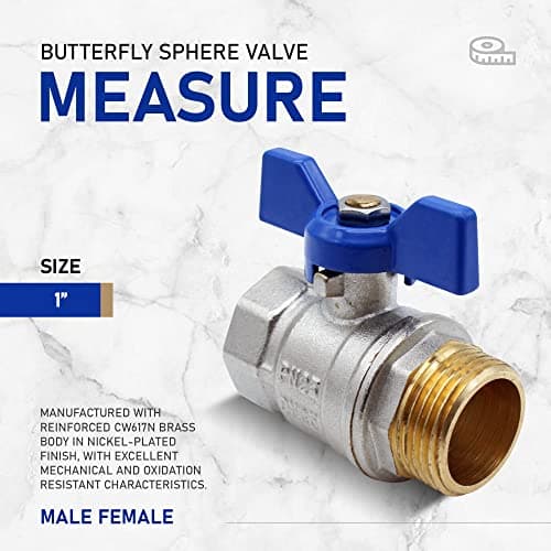 DOJA Barcelona | Vanne 1" Papillon | Robinet d'Arret PN-25 | Male-Femelle | en Laiton | Poignée Bleue | Vanne 26/34 pour Compresseur à Air, Tuyau Gaz, Raccord Plomberie, Robinet Exterieur Jardin...