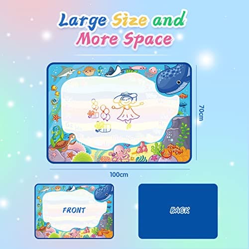 PHYLES Tapis de Dessin à Eau, 100 * 70cm Pas de Gâchis Tapis Dessin Enfant, 10 Couleurs Tapis Doodle Matte, Jouets Éducatifs pour Enfants, Cadeau de Noël Adapté aux Enfants dès 2 ans+