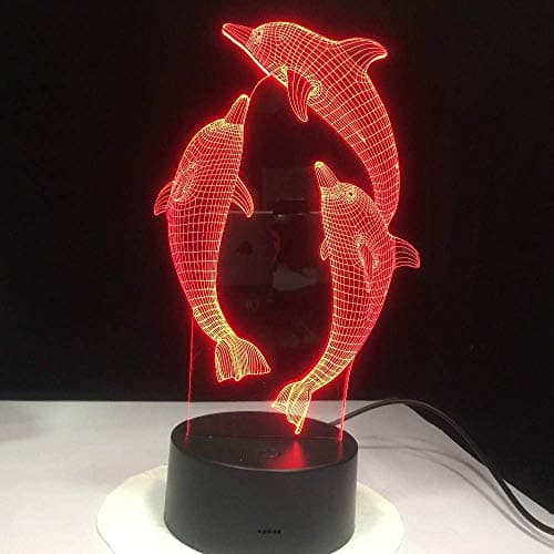 HPBN8 Ltd Illusion Optique 3D Dauphin Nuit Lampe Art Déco Lampe Lumières LED Décoration Lampes Touch Control 7 Couleurs Change Veilleuse USB Powered Enfants Cadeau Anniversaire Noël Cadeaux