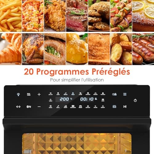 LLIVEKIT 30L Friteuse sans Huile XXL avec Tournante Rôtissoire, Air Fryer 20 Programmes et 9 Accessoires, Friteuse sans Huile avec Écran Tactile LED, Mini Four avce Livre de Recettes, 80°C-230°C