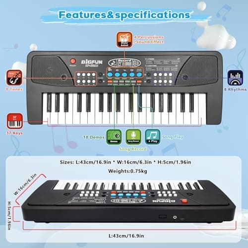 37 Touches de Piano pour Enfants avec Microphone,Clavier de Piano pour Enfants,Initiation à la Musique,Clavier électronique pour Enfants de 3 4 5 6 7 8 Ans,Cadeaux pour Garçons/Filles/Débutants
