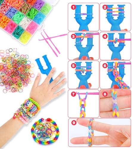 Tomylv 2500+ Elastique Bracelet Kit, Bricolage Élastique Loom Bands Kit avec Pendentifs Clips Perles,Enfant Caoutchouc Bracelet Collier Jouets, Cadeaux Creation Anniversaire pour Fille