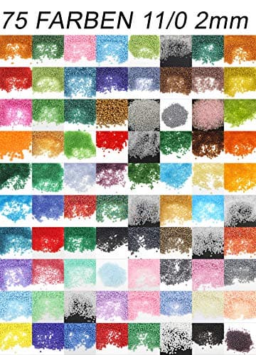 Rocailles Lot de perles rondes en verre de 2 mm 11/0 Dans 75 couleurs différentes 1,5 kg Env. 100.000 pièces au total