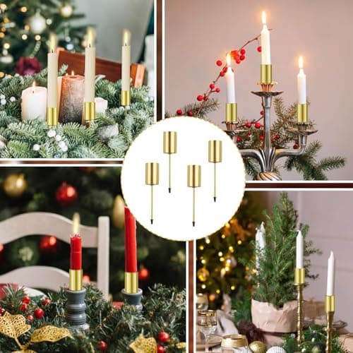 Bougeoirs Noël de l'avent UieaMsio 4 Pièces Doré Bougeoirs en Forme de Couronne de l'Avent Rétro bougeoir pour Couronne de l'avent Support Bougie en Métal pour Decoration Noël