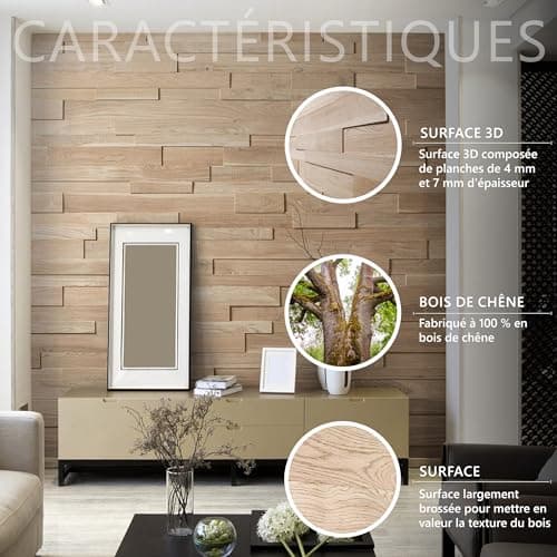 Wooden Wall Design Panneau mural en chêne 3D avec revêtement en bois de chêne structuré - Modèle OZO Lite (1 m2)