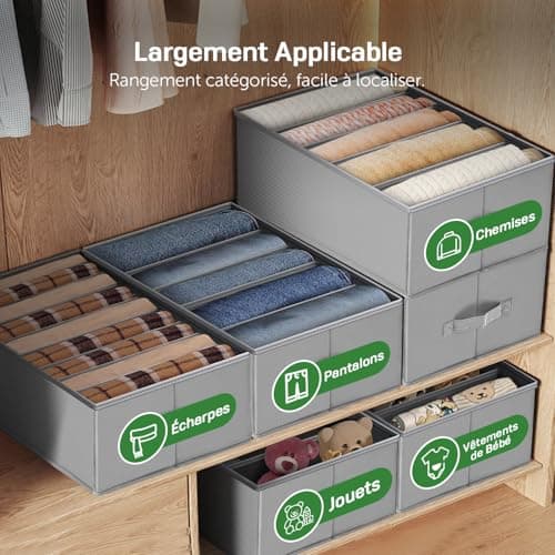 Captainfive Rangement Vetement 3 Pcs, Boite Rangement Vetement Dressing Pliable, Organisateur Tiroir, Organisateur Armoire Vetement Empilable, Lavable avec Poignées Latérales (M, 34 × 25 × 20 cm)