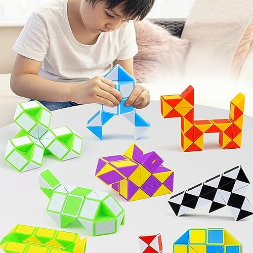 Nutabevr 12 Pièces avec 24 Blocs Serpent Magique Snake Puzzle,Twist Puzzle,Cadeau invité Anniversaire pour Enfant,Casse Tete Enfant, Mini Magic Snake Cube, pour Enfants et Adultes