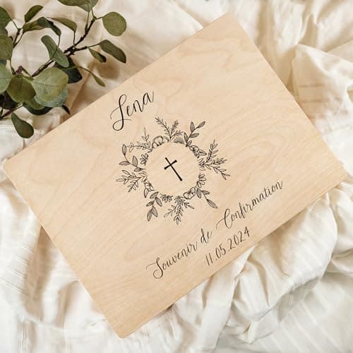 Creative Deco Personnalisé Première Communion Confirmation Cadeau Boite | Boîte à Souvenirs en Bois pour Garçon et Fille | Personnalisés - Calice et Prière du Chapelet | Personnalisable Idée Coffret