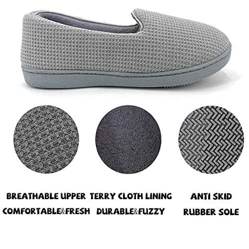 ofoot Chaussons Femme Maison Confort avec Dos Fermé,Pantoufles Mocassins Mousse Mémoire Intérieurs Extérieurs Antidérapants(36/37 EU,Gris Clair