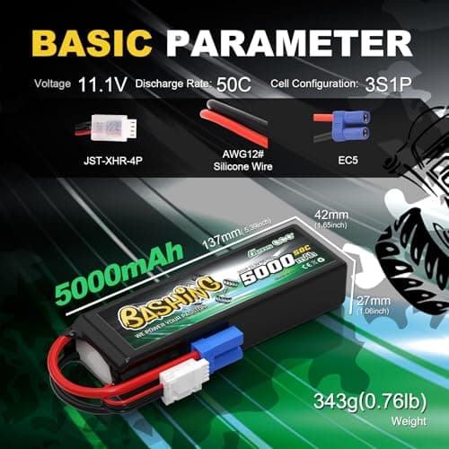 Gens ace 3S Lipo Batterie 5000mAh 11,1V 50C 3S Bashing RC Batterie avec connecteur EC5,pour la Plupart des Voitures RC à l'échelle 1/8, 1/10