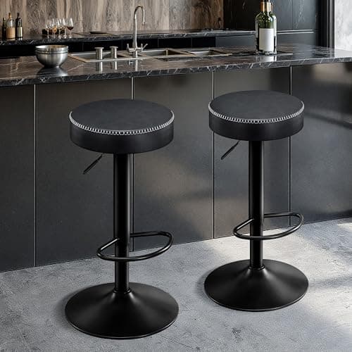 STOOLINK Chaise de Bar Lot de 2 Tabourets de Bar Réglable en Hauteur, Chaises Bar Cuir Microfibre, Tabouret de Bar avec Repose-Pieds, Chaise Bar pour Cuisine, Tabouret Bar Pivotant à 360°-Noir