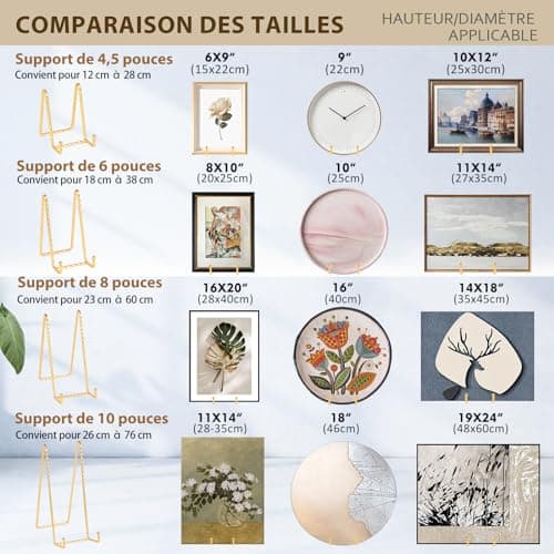 Chevalet Support Presentoir Porte Assiette - Or Metal Support Assiette Decorative - Support Cadre Photo de Table - Présentoir de Fer pour Plaque | Livre Cuisine | Carte Postale | CD | Art - 20,5 cm
