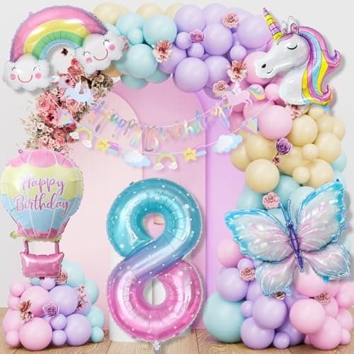 8 Ans Decoration Anniversaire Licorne, Decoration Anniversaire Papillon, Ballon Anniversaire 8 Ans Licorne, Decoration Anniversaire Fille 8 Ans pour Enfants Licorn Birthday Party Décorations
