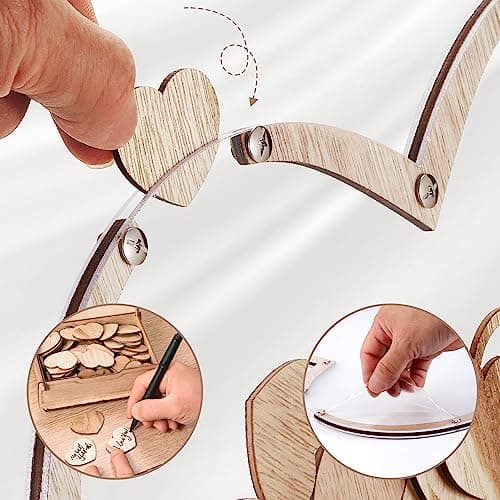 Arespark Livre d'or pour Le Mariage, Conjungo de décoration de Mariage en Bois Cœur, 100 Cœurs en Bois, boîte de Rangement,2 marqueurs,2 Barres Lumineuses, Cadeau, décoration