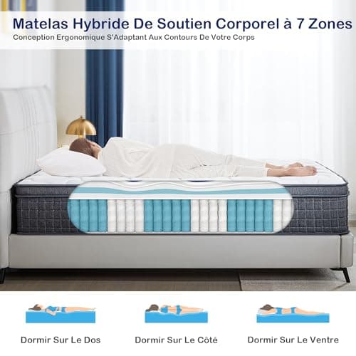 SuiLong Matelas 160x200 26 cm Épaisseur H3 H4 Matelas à Ressorts Ensachés Mousse Mémoire de Forme,Hybride Matelas,7 Zone Orthopédique Parfait Soutien Confort Matelas Lit d'Adulte et d'enfant 160x200