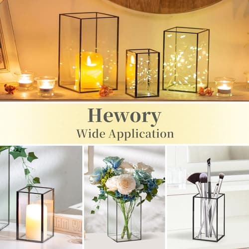 Lanterne Bougie Verre Bougeoir Noir: Hewory Set de 6 Lanternes à Bougie Décoratives Métal pour Centre de Table Mariage Décoration Salle à Manger