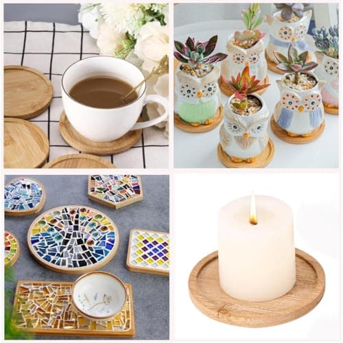 YOYEAH Lot de 4 assiettes en bois - Bougeoir et soucoupe en bois pour bougies - Plateau décoratif rond en bois pour assiettes à bougie - Bougeoir rond de qualité supérieure