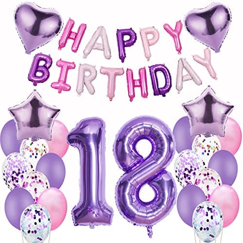 Ballons 18e anniversaire décoration fille ballon violet 18 ans décoration d'anniversaire fille Happy Birthday 18 anniversaire décoration fille ballon