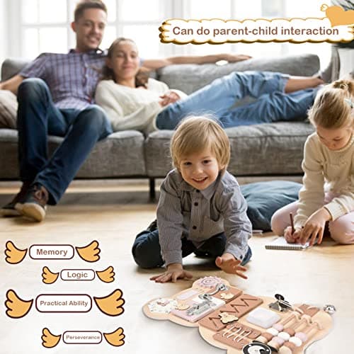 Doovasen Busy Board Montessori 12 en 1 Jouet pour tout-petits Jouet sensoriel Jouet de motricité Jeux de voyage Jouet sensoriel Cadeau pour 2 3 4 ans, TY-QK-014