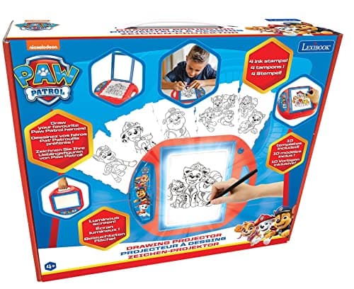 Lexibook Paw Patrol La Pat'Patrouille Projecteur à dessins, 4 tampons, 10 modèles, écran lumineux, 1 stylo inclus, jouet artistique et créatif pour filles et garçons, Rouge/Bleu, CR310PA