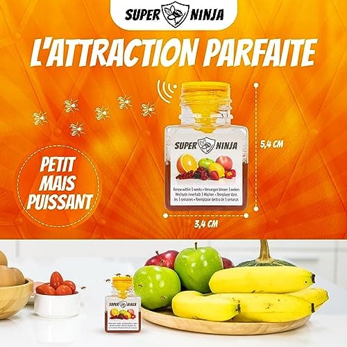 Super Ninja Piege a Moucherons – 2 Pièges - Pièges écologiques très efficaces pour Les Mouches à Fruits à l'intérieur – jusqu'à 3 semaines par Bouteille (2 Pièges)