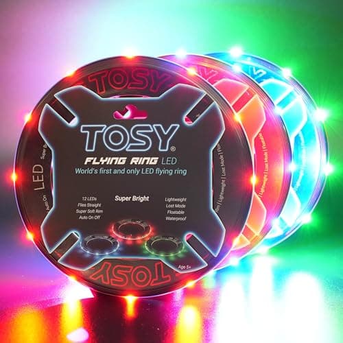 TOSY Anneau Volant 12 LED, Lumineux, Mode Perdu, allumage Automatique, sûr et Doux, étanche, Frisbee léger, Cadeau d'anniversaire, de Camping pour garçon/Fille/Enfant, Ensemble de 3