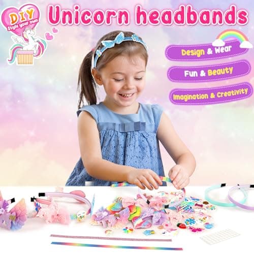 Pourbibi Cadeau Fille 3 4 5 6 7 8 9 10 Ans, Activites Manuelles pour Enfants, Jouet Fille 3-11 Ans, Loisir Créatif Enfant, Jeux Enfant 3-6 Ans - Kit de Fabrication de Bandeaux pour Fille