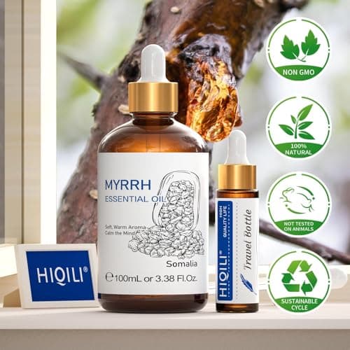 HIQILI Huile Essentielle Myrrhe 100ML, 100% Pure et Naturelle, pour Diffuseur
