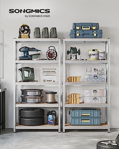 SONGMICS Lot de 2, Étagère de Rangement à 5 Niveaux, 40 x 90 x 180 cm, Capacité 875 kg, Planches Réglables, Style Industriel, pour Cuisine, Salon, Argent GLR040E02