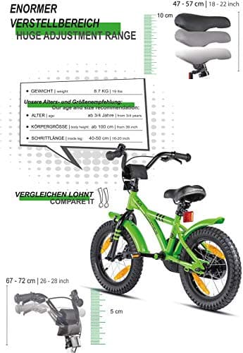PROMETHEUS BICYCLES Velo Enfant 4 Ans Garcon vélo Fille 14 Pouces a Roulette pour 3 a 5 Ans - BMX en Vert