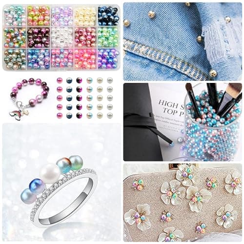 HIOQFR 450 Lot de Perles pour Bijoux Perle Nacre 8mm Perles pour Bracelet Rondes Grosse Perle de Couleur avec Trou Perles pour Collier Perles Artificielles Perles pour Fabrication Bijoux DIY