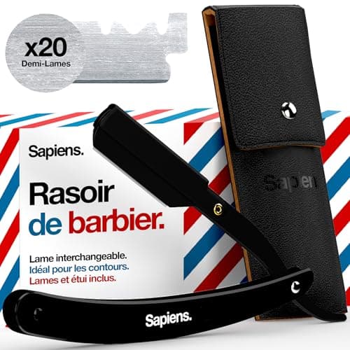 Sapiens Barbershop Kit Rasage Homme - Kit Rasoir Barbier avec Rasoir Coupe Choux Barbe + Gel de Rasage Transparent + 120 Lames Derby (1 an de rasage)