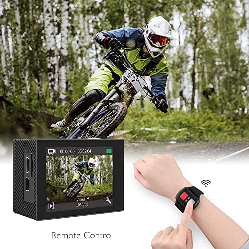AKASO EK7000 Pro Caméra Sport 4K avec Carte MicroSDXC 64GB, 20MP WiFi Action Caméra Sportive avec Ecran Tactile, EIS Stabilisateur, Télécommande, 170° Angle Réglable, Étanche 40M et 2 Batteries