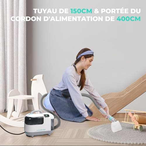 HAUSHOF StainZapper Vapo 3 en 1 Nettoyeur Vapeur de Tapis | Shampouineuse | Aspirateur Vapeur | Nettoyeur Profond, Désinfection | Pour Canapé Voiture et Tissus d'Ameublement | 1,8L+1,3L | 12KPa | 75dB