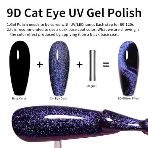Firedeep 9d cat eye gel vernis à ongles, 16ml Galaxy blue purple caméléon gel magnétique poli LED/UV trempé vernis à ongles kit avec aimant