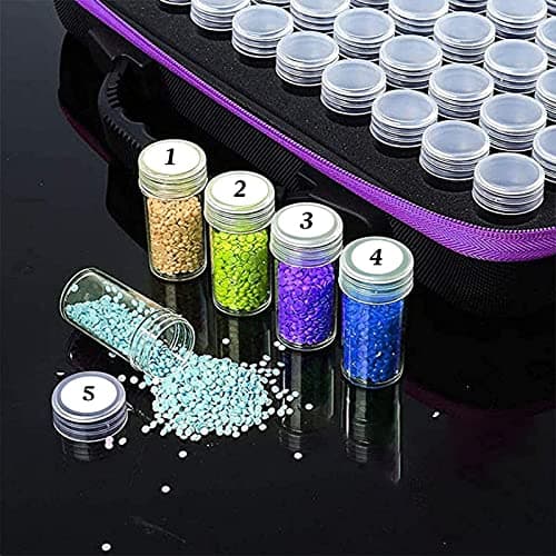 DUOJIN Boîte de Rangement pour Peinture au Diamant 5D, Box avec Entonnoir, Boîte de Tri pour Broderie Portable, Quick Point Caisse de rangement, Artisanat de Bricolage Pince à épiler 60 Compartiments